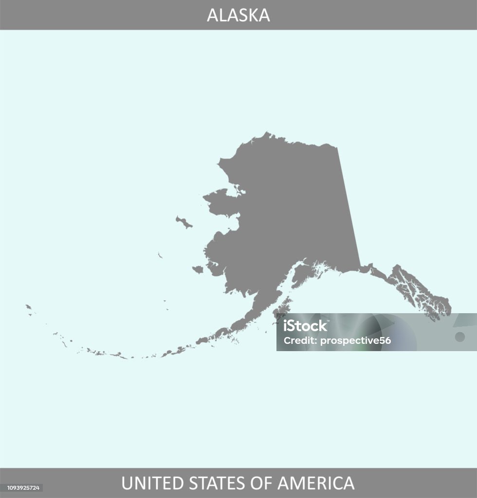 Alaska map vector outline gray background, a state of United States of America The map is accurately prepared by a map expert. Alaska - US State stock vector