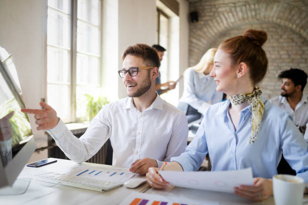 istock Creative business people working on business project in office 1093925926