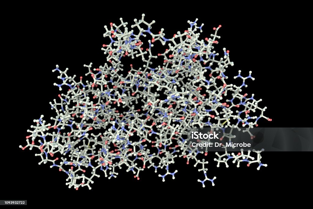 Molecule of human erythropoietin Molecule of human erythropoietin, 3D illustration. Also known as hematopoietin or hemopoietin, a cytokin secreted by kidney and stimulating red blood cell production Cytokine Stock Photo