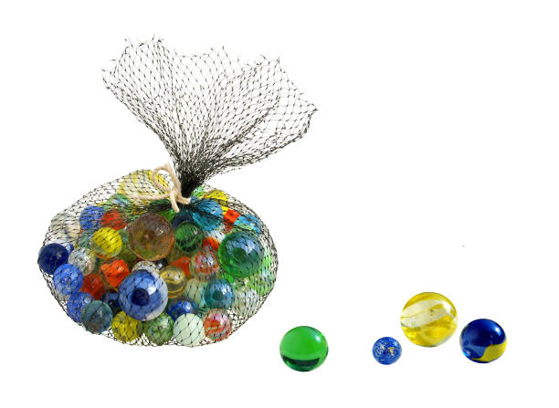 Bag of marbles. White background stock photo