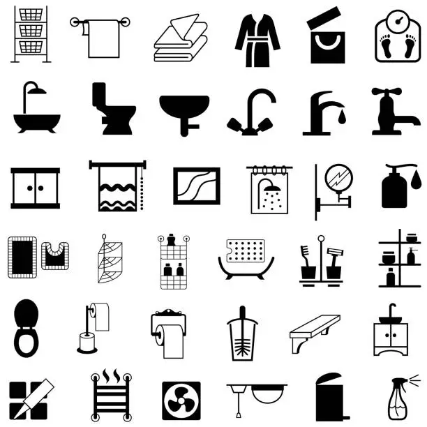 Vector illustration of Bathroom, Washroom and Toilet Housewares Products Icons