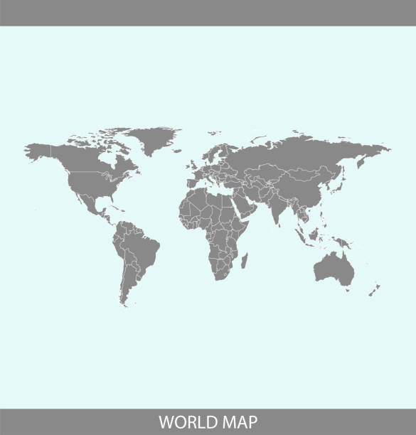 Highly detailed World map vector outline illustration with countries borders in gray background The map is accurately prepared by a map expert. world map china saudi arabia stock illustrations