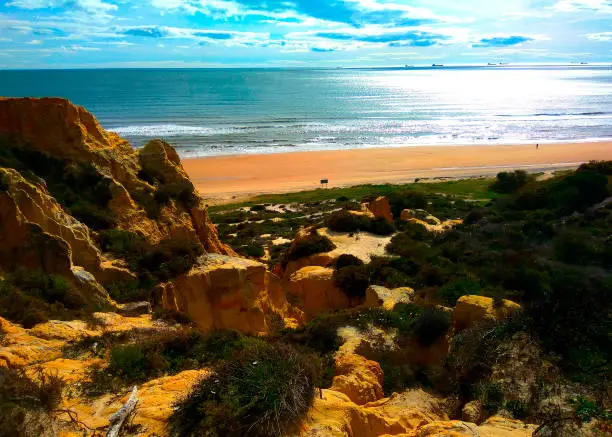 Blue Sky with clouds , hills and beach