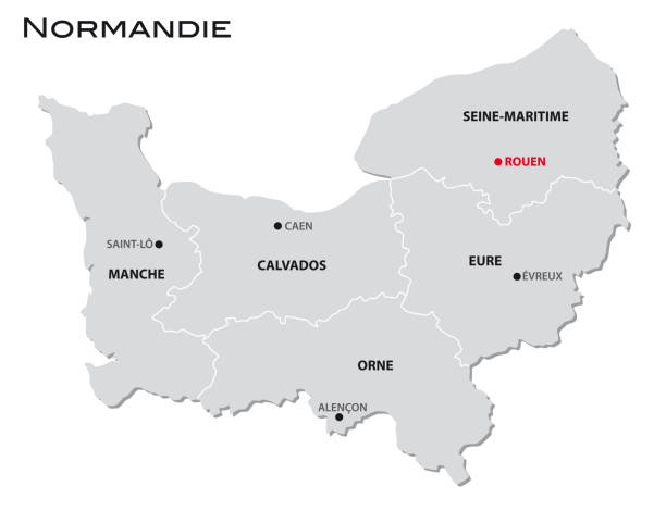 illustrazioni stock, clip art, cartoni animati e icone di tendenza di semplice mappa amministrativa grigia della nuova regione francese normandie - normandia