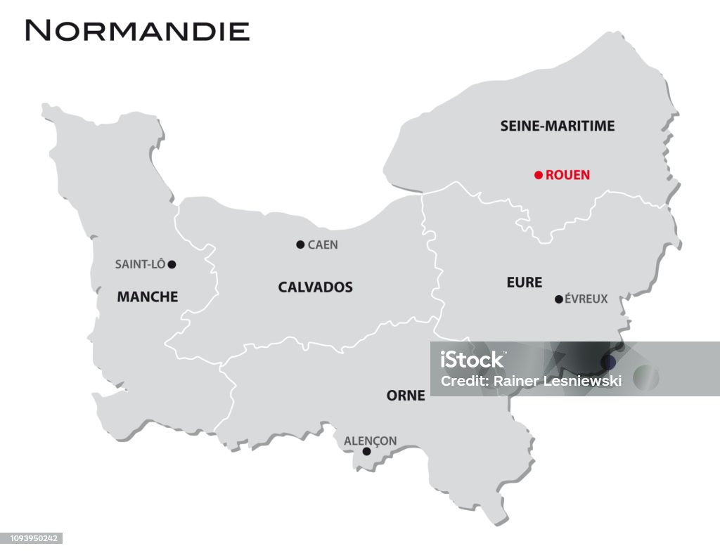 simple gray administrative map of the new french region normandie Normandy stock vector