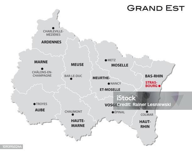 Simple Gray Administrative Map Of The New French Region Grand Est Stock Illustration - Download Image Now