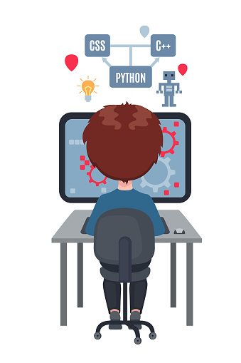 Coding Learning Picture Boy Learning Coding On Laptop Isolated On White Stock Illustration ...