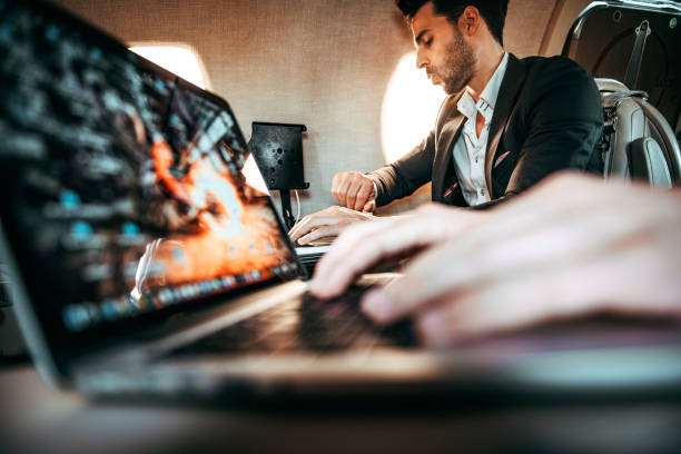 istock Keeping up with the schedule while working on the go aboard a private airplane 1093953254