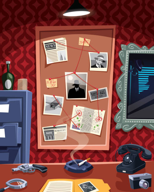 Investigation board in detective office Investigation board in detective office detective illustrations stock illustrations