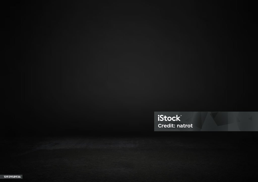 Empty black studio room, Used as background for product display. Black Color Stock Photo
