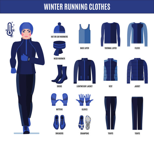 Winter Running Clothes Set For Man In Flat Style Stock Illustration