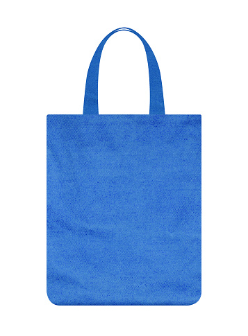 Blue canvas tote bag isolated on white background with clipping path
