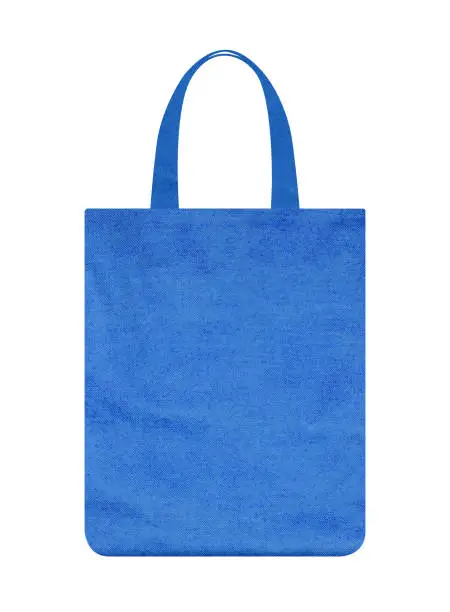 Photo of Blue canvas tote bag isolated on white background with clipping path