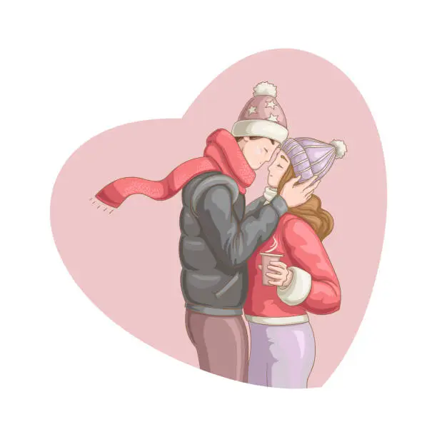 Vector illustration of Beautiful loving couple kissing