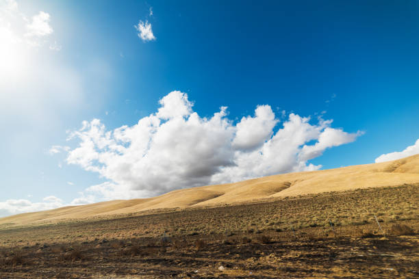 White clouds over a yellow hill in Central California, USA