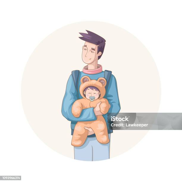 Father Walking Outdoors With His Newborn Baby Stock Illustration - Download Image Now - Father, Baby - Human Age, Adult