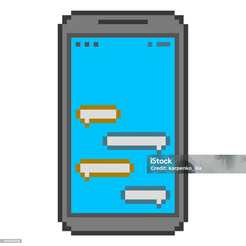 Pixel art smartphone and messengers for prints. Pixel art smartphone and messengers for banners and prints Pixelated stock vector