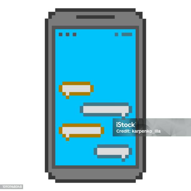 Pixel Art Smartphone And Messengers For Prints Stock Illustration - Download Image Now - Pixelated, Pixel Art, Telephone