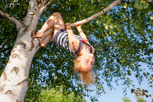 istock Happy girl hanging from a tree in a summer park 1093971718