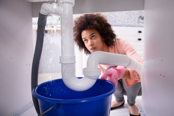 istock Woman Looking At Water Leaking From Sink Pipe 1093972056