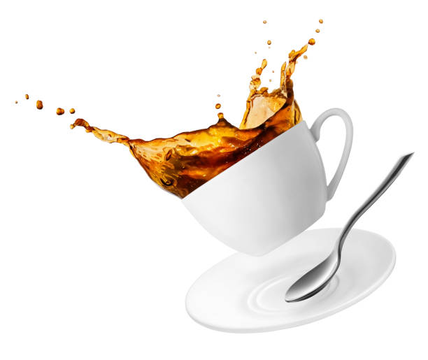 tasse de café de renverser - coffee hot drink cup teaspoon photos et images de collection