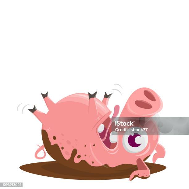 Funny Pig Rolling In The Mud Stock Illustration - Download Image Now - Animal, Art, Bizarre
