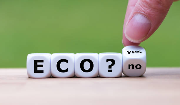 istock Eco friendly? Hand turns a dice and changes the word 
