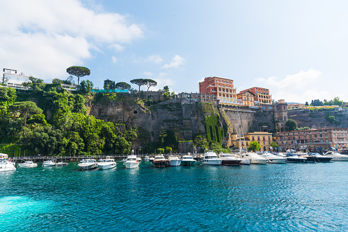Boats in Sorrento harbor on a sunny day. Amalfi coast, Italy
