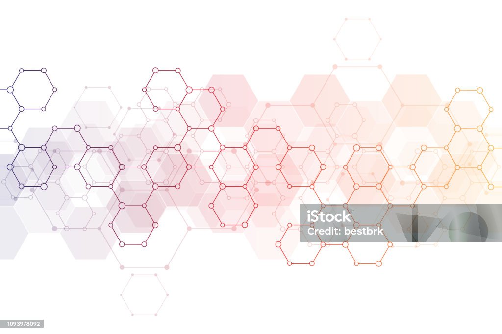 Geometric background texture with molecular structures and chemical engineering. Abstract background of hexagons pattern. - Royalty-free Hexágono arte vetorial