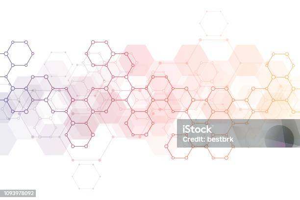 Geometric Background Texture With Molecular Structures And Chemical Engineering Abstract Background Of Hexagons Pattern - Arte vetorial de stock e mais imagens de Hexágono