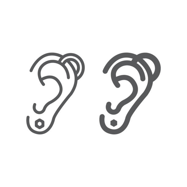 Ear piercing line and glyph icon, jewelry and accessory, pierced ear sign, vector graphics, a linear pattern on a white background. Ear piercing line and glyph icon, jewelry and accessory, pierced ear sign, vector graphics, a linear pattern on a white background, eps 10. cartilage piercings stock illustrations