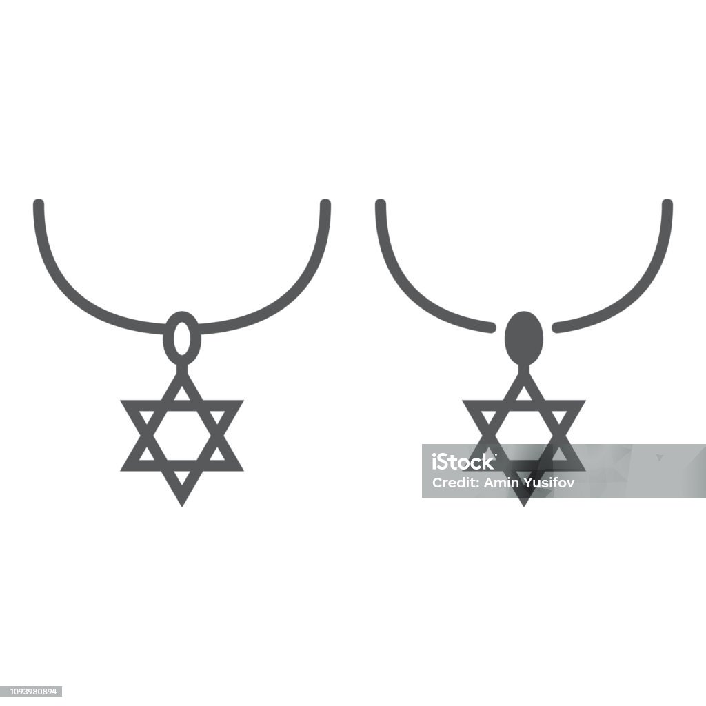 Star of david necklace line and glyph icon, jewellery and accessory, chain with jewish star sign, vector graphics, a linear pattern on a white background. Star of david necklace line and glyph icon, jewellery and accessory, chain with jewish star sign, vector graphics, a linear pattern on a white background, eps 10. David - Biblical King stock vector