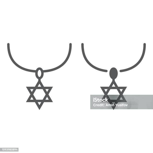 Star Of David Necklace Line And Glyph Icon Jewellery And Accessory Chain With Jewish Star Sign Vector Graphics A Linear Pattern On A White Background Stock Illustration - Download Image Now