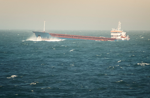 Crude Oil Tanker Sailing Through Rough Sea