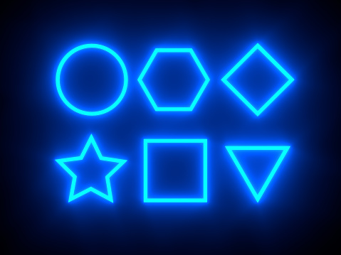 Neon, Geometric, Shapes, Blue, Shiny, Square, Circle, Triangle, Hexagon, Star