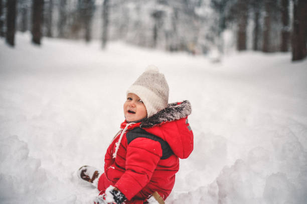 Happy little child in snow
