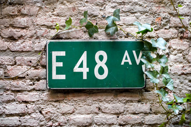 Road sign with E 48 av on green background