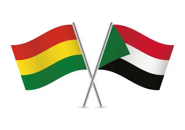 Vector illustration of Bolivia and Sudan flags. Vector illustration.