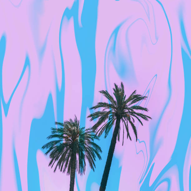 istock art collage with palm trees on pastel holographic foil background 1093992564