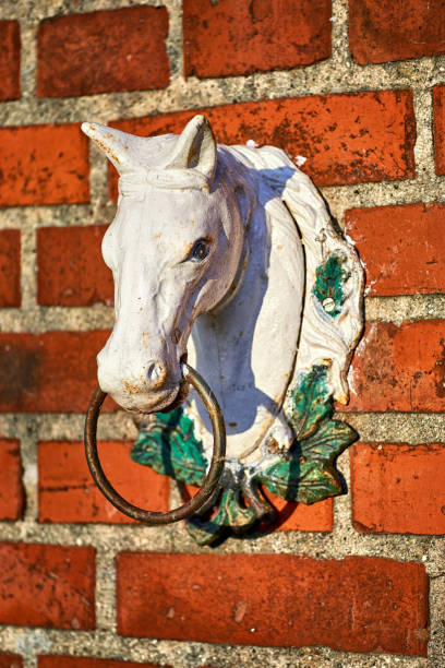 istock Sculpture Horse head on brick wall. 1093993244