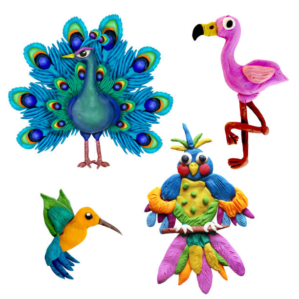 istock Colorful plasticine 3D birds   icons set isolated on white background 1093996346