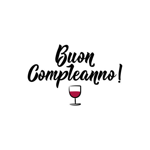 Happy Birthday In Italian Ink Illustration With Handdrawn