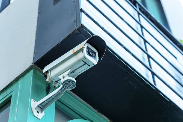 istock Cctv camera on the technology pillar to prevent 1094009838