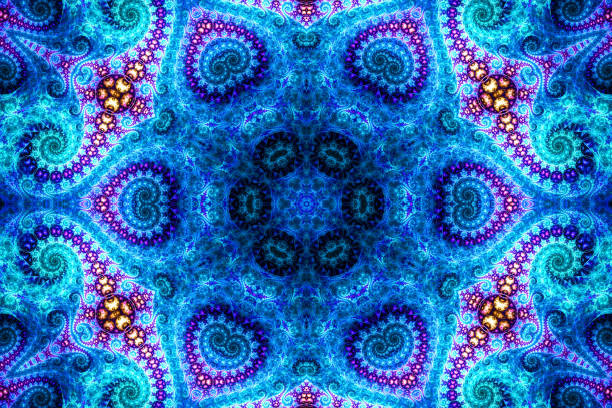 морозный вихрь мандала - kaleidoscope fractal psychedelic abstract стоковые фото и изображения