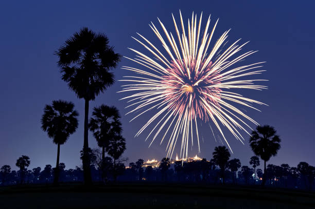 thailand city firework full color firework in thailand city Festival phuket beach party stock pictures, royalty-free photos & images