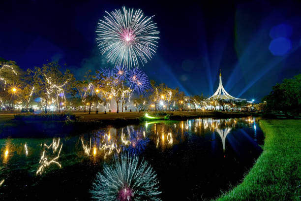 thailand city firework full color firework in thailand city Festival phuket beach party stock pictures, royalty-free photos & images