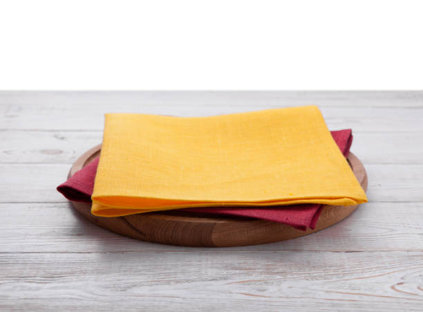 istock Pizza board, with napkin on wooden table isolated. Top view mockup 1094015068