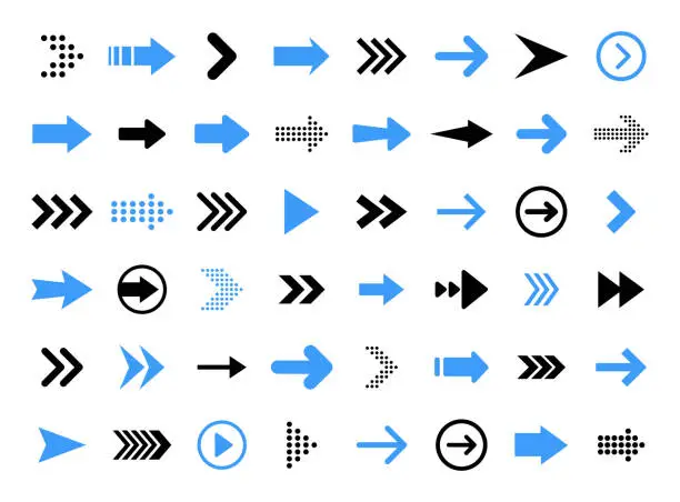 Vector illustration of Arrows big black set icons. Arrow icon. Arrow vector collection. Arrow. Cursor. Modern simple arrows. Vector illustration.