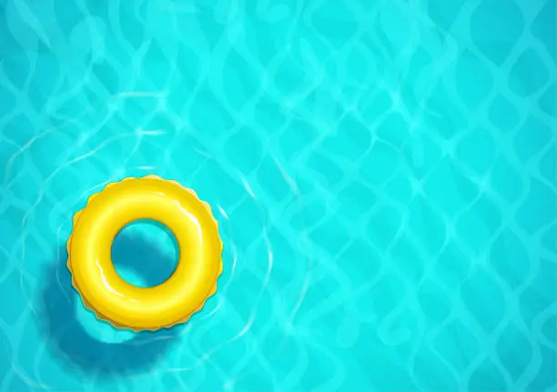 Vector illustration of Swimming pool with rubber ring for swim. Sea water. Ocean surface wave.
