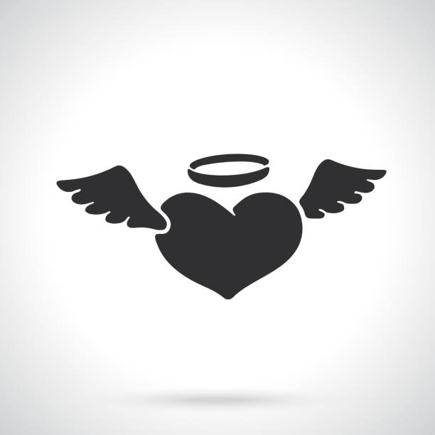 illustrations, cliparts, dessins animés et icônes de silhouette de coeur d’ange avec ailes - couronne solaire